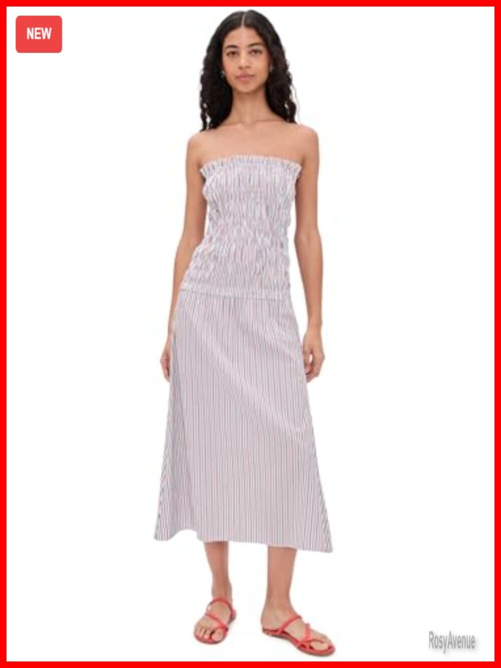 Women's Amalita Midi Dress Strapless Smocked Bodice Cotton Cocktail